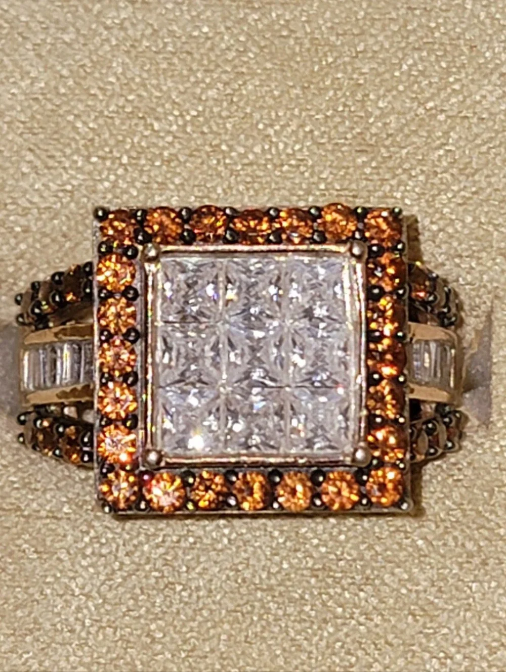 JTV Bella Luce Champagne/White Diamond Simulant Sterling Silver Ring Sz 10